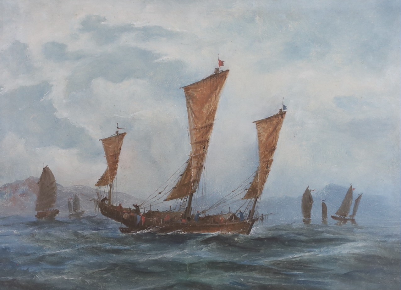 Anglo-Chinese School c.1900, pair of watercolours, Junks off the Chinese coast, 41 x 57cm